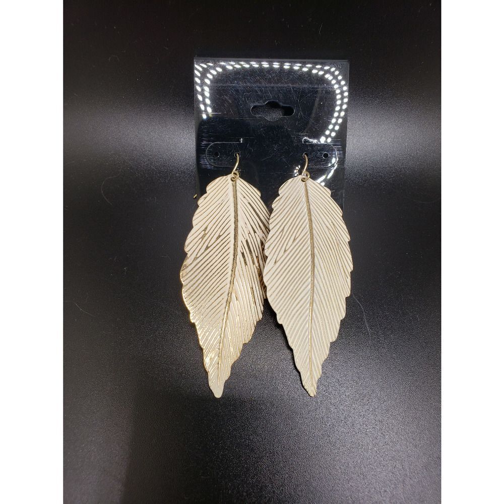 GOLD white feather earrings